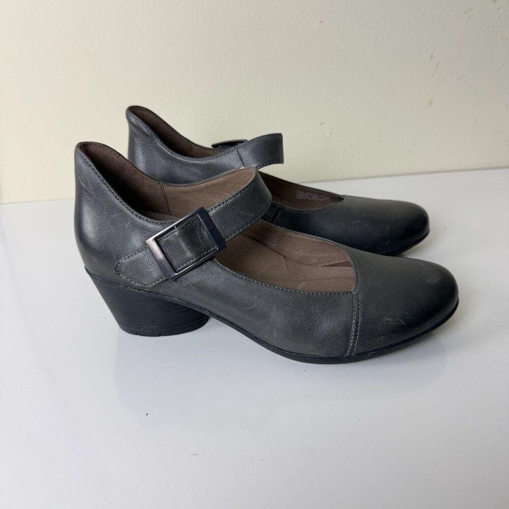 Dansko Roxanne Gray Leather Mary Jane Shoes Womens 40 Block Heel Pumps 9.5 - 10